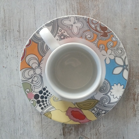 French Bull Jackie Shapiro Espresso Cup Saucer Set Ceramic Multi-color Floral - Picture 8 of 12